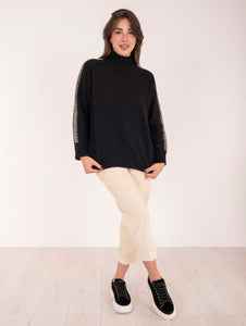 Maglia Collo Alto Alpha Studio New Contrast in Lana e Cashmere Nero