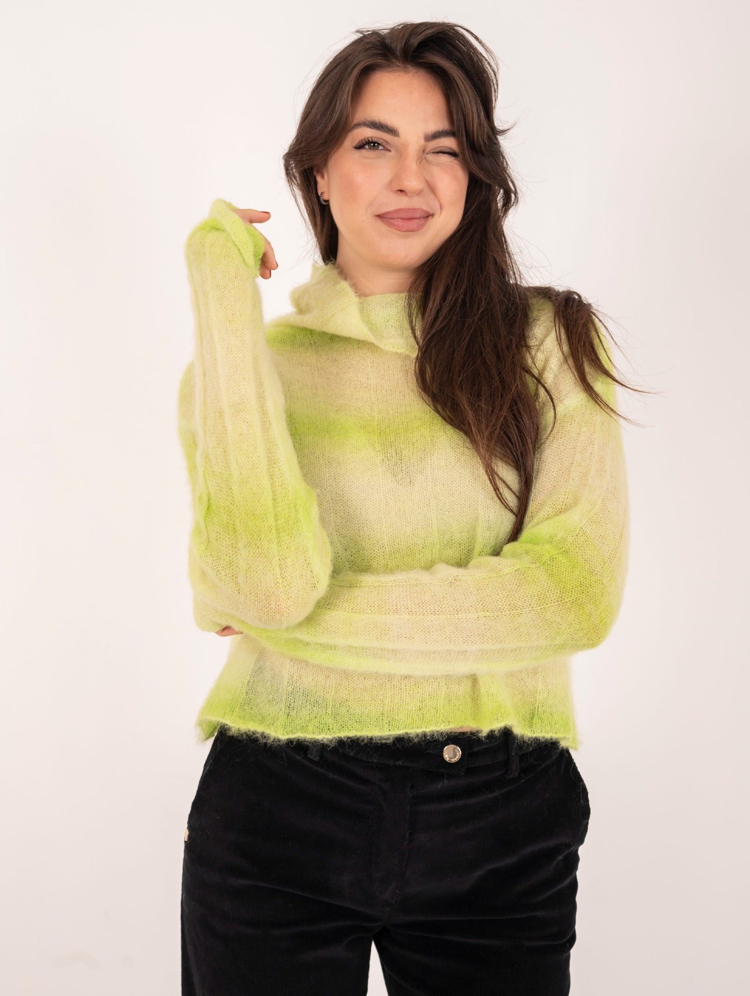 Maglia Cropped Daniele Fiesoli in Mohair e Alpaca Lime