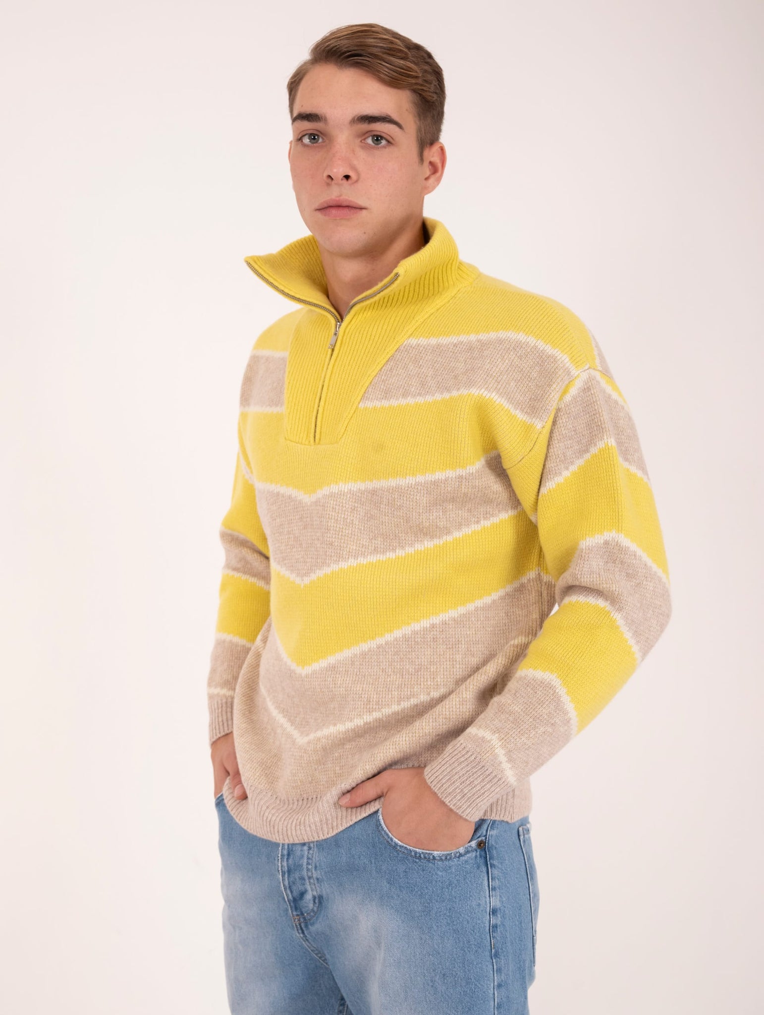 Maglia Dolcevita Daniele Fiesoli con Zip in Lana Merino Giallo e Beige