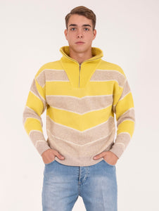 Maglia Dolcevita Daniele Fiesoli con Zip in Lana Merino Giallo e Beige