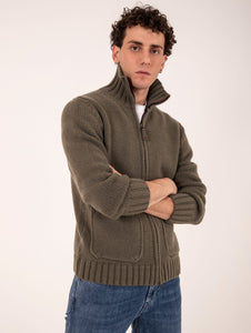 Maglia Full Zip H953 in Lana Merinos Militare