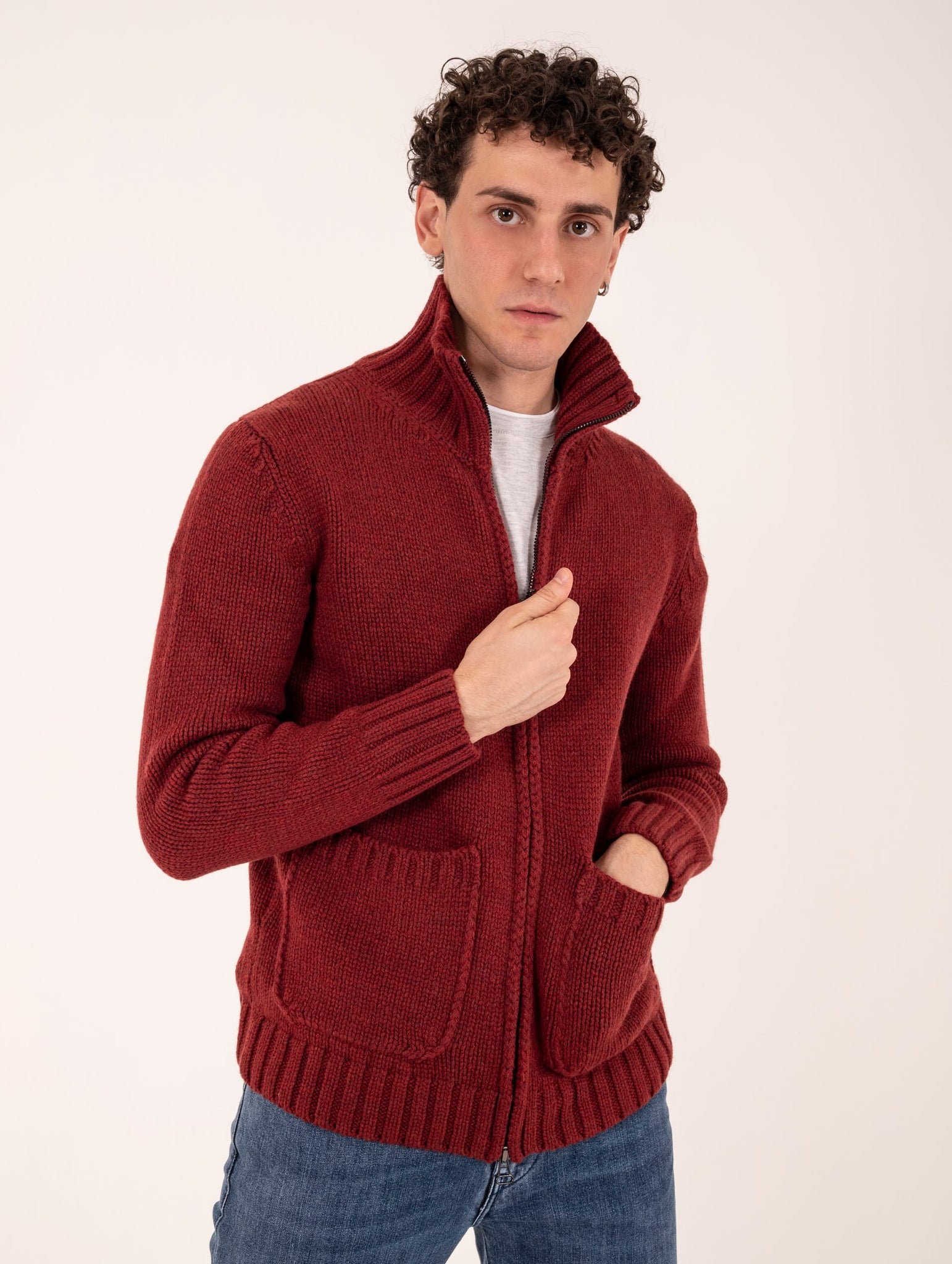 Maglia Full Zip H953 in Lana Merinos Ruggine