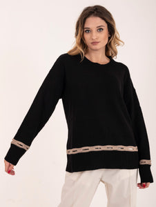 Maglia Girocollo Alpha Studio New Contrast in Lana e Cashmere Nero