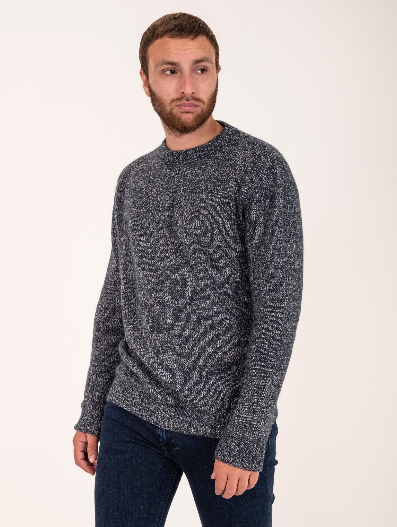 Maglia Girocollo Daniele Fiesoli in Alpaca e Cashmere Blu e Bianco