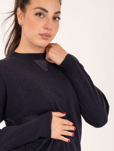 Maglia Girocollo Peserico in Lana, Seta e Cashmere Blu