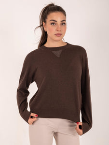 Maglia Girocollo Peserico in Lana, Seta e Cashmere Cioccolato