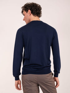 Maglia Girocollo Zanieri in Lana Fine Blu