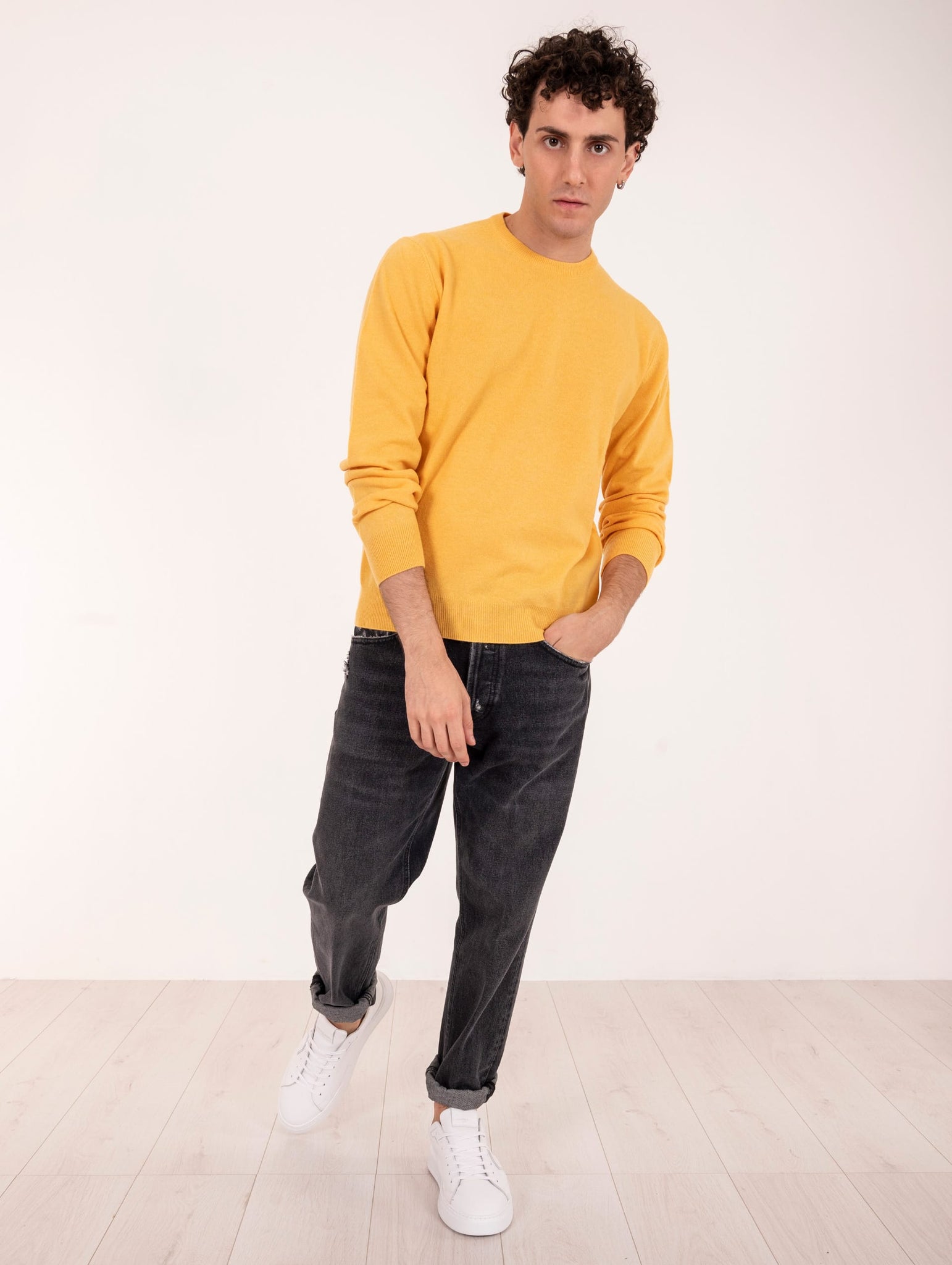 Maglia Girocollo Zanieri Lambswool e Cashmere Giallo