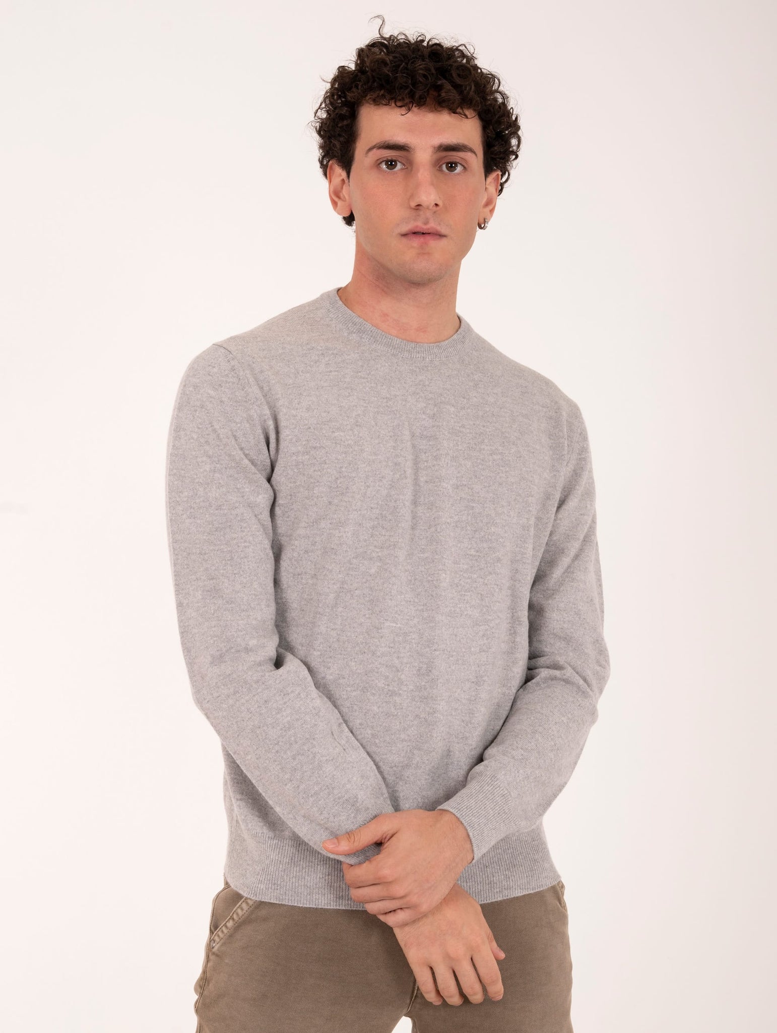 Maglia Girocollo Zanieri Lambswool e Cashmere Grigio Chiaro