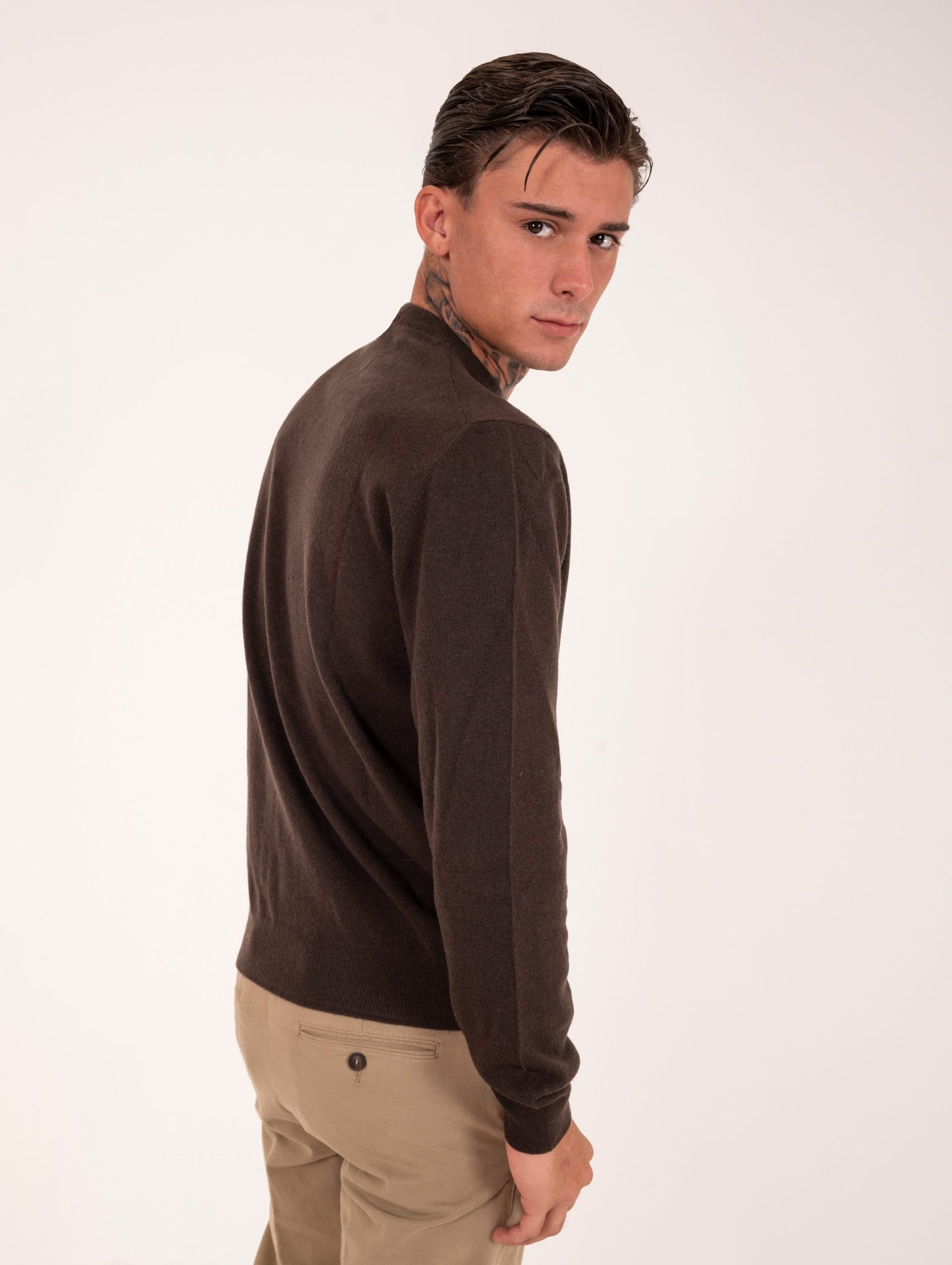 Maglia Girocollo Zanieri Lambswool e Cashmere Marrone