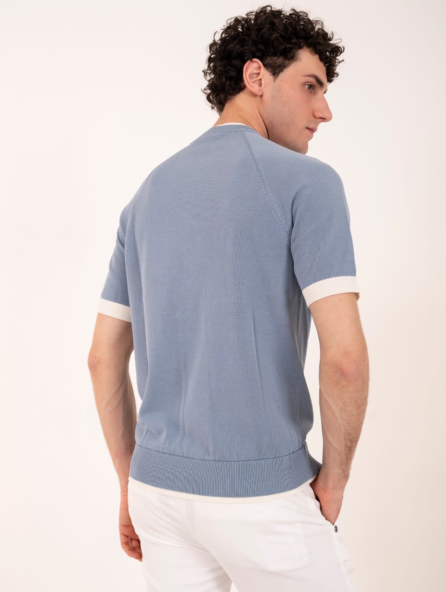 Maglia M/M Eleventy Milano in Cotone Denim e Panna