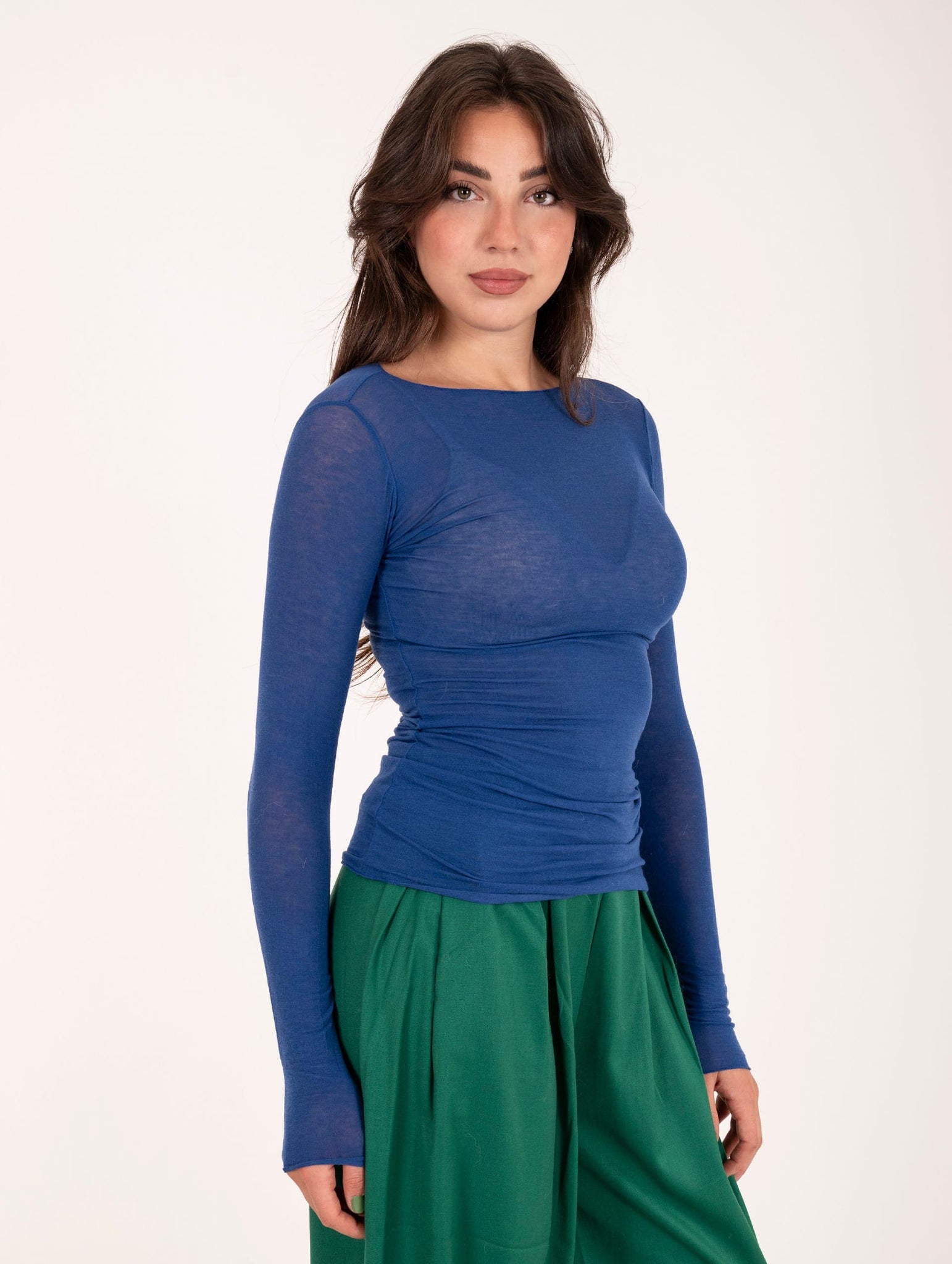 Maglia Scollo a Barca Daniele Fiesoli in Misto Cashmere Bluette