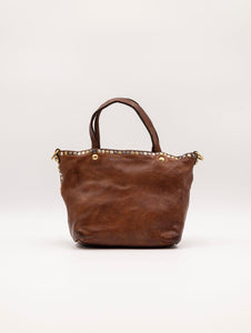 Mini Shopper Kura Campomaggi con Borchie in Pelle Cognac