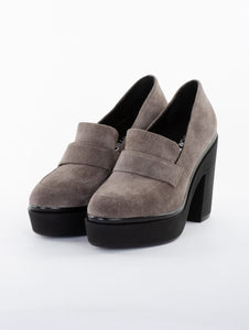 Mocassino Four Stroke con Tacco in Suede Grigio