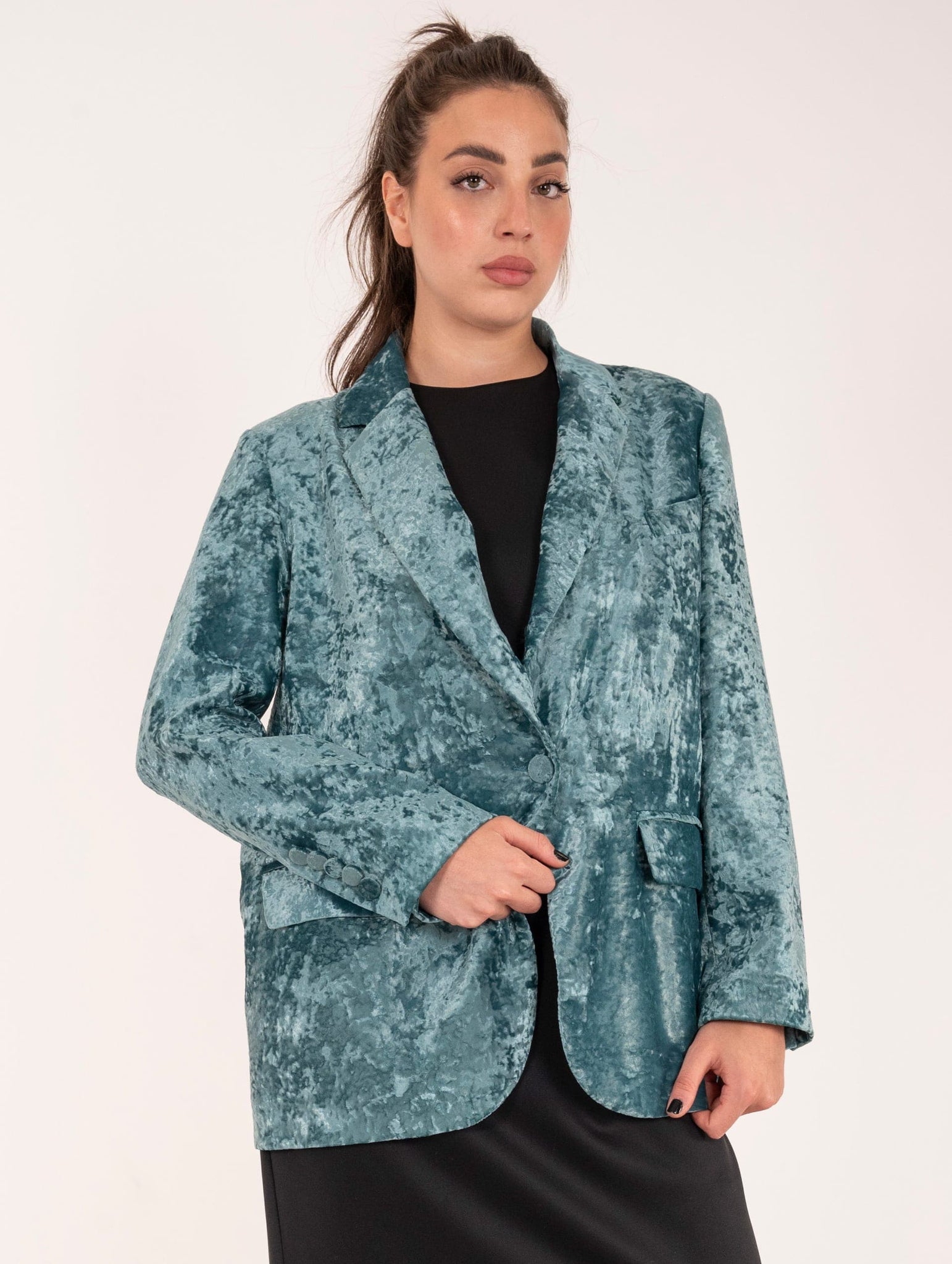 Over Jacket Zira Aniye By in Velour Petrolio