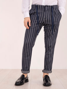 Pantalaccio Entre Amis in Viscosa Gessato Navy e Bianco