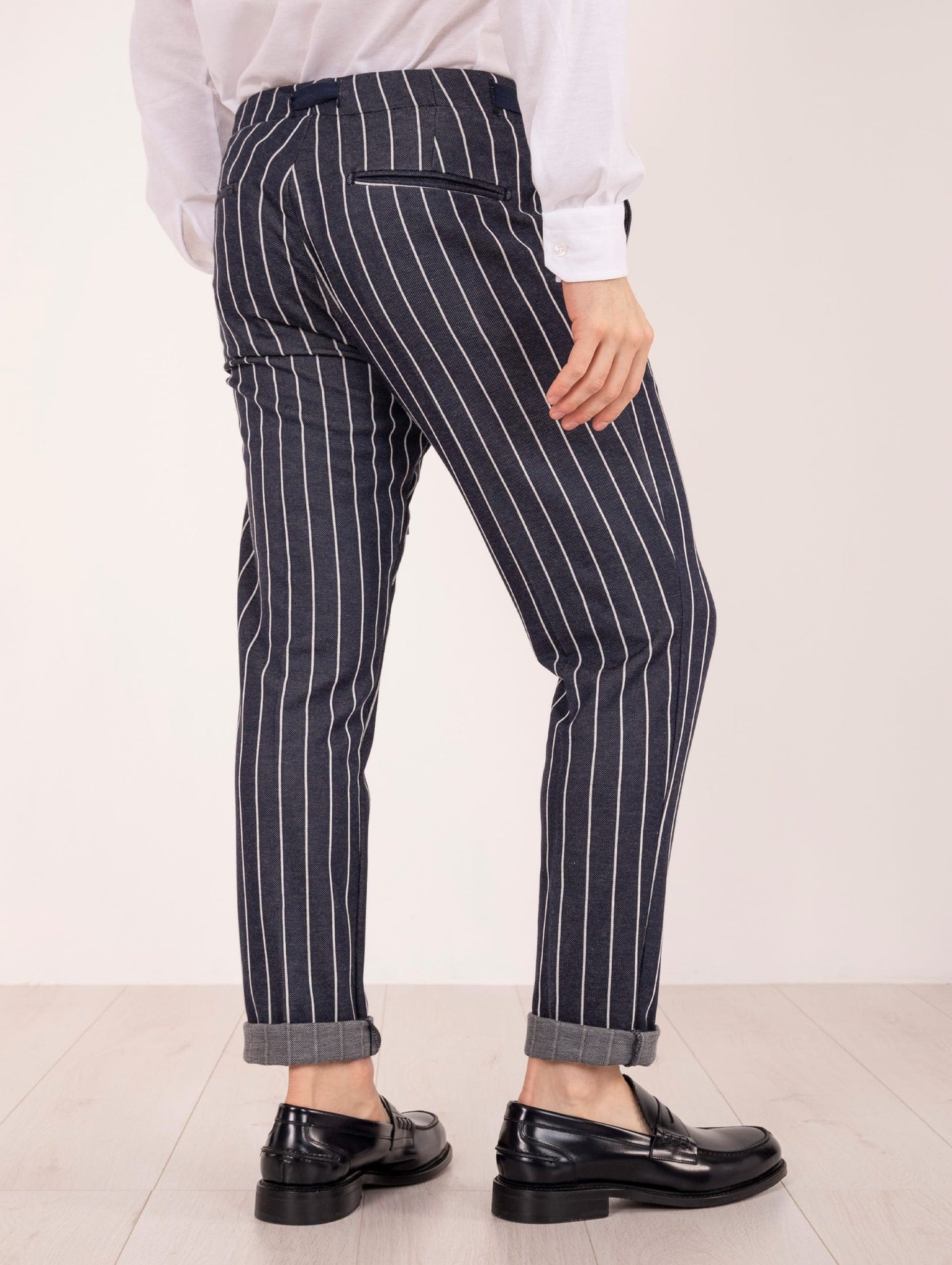 Pantalaccio Entre Amis in Viscosa Gessato Navy e Bianco