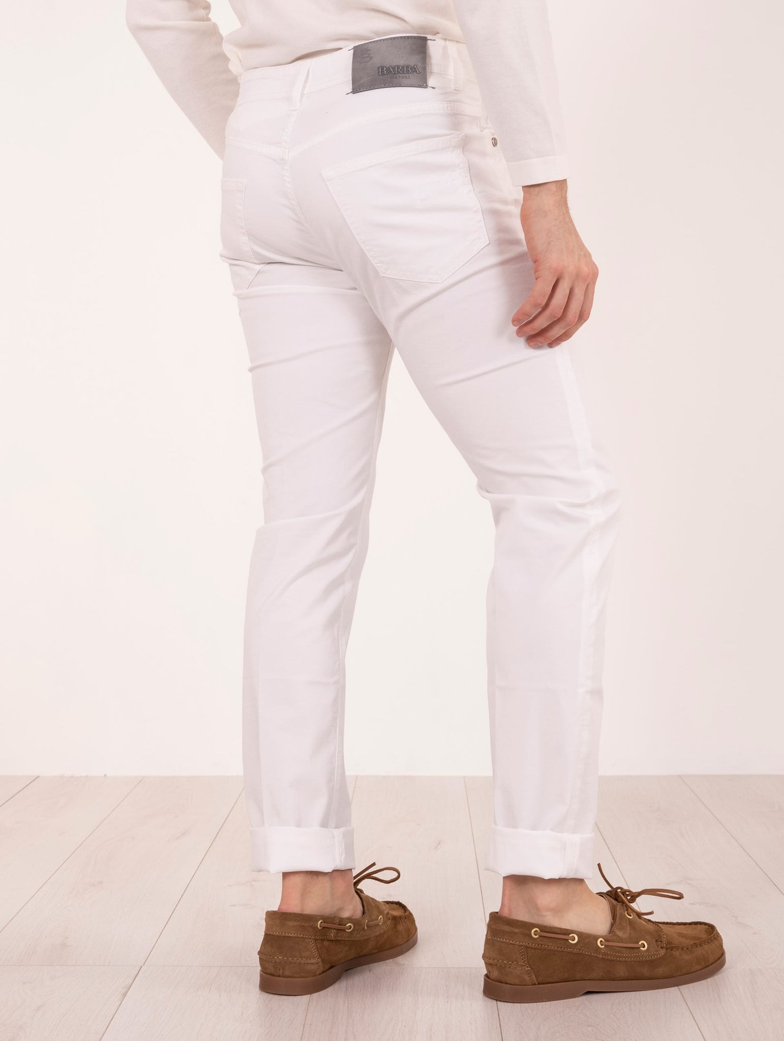 Pantalone Barba Napoli in Cotone Stretch Bianco