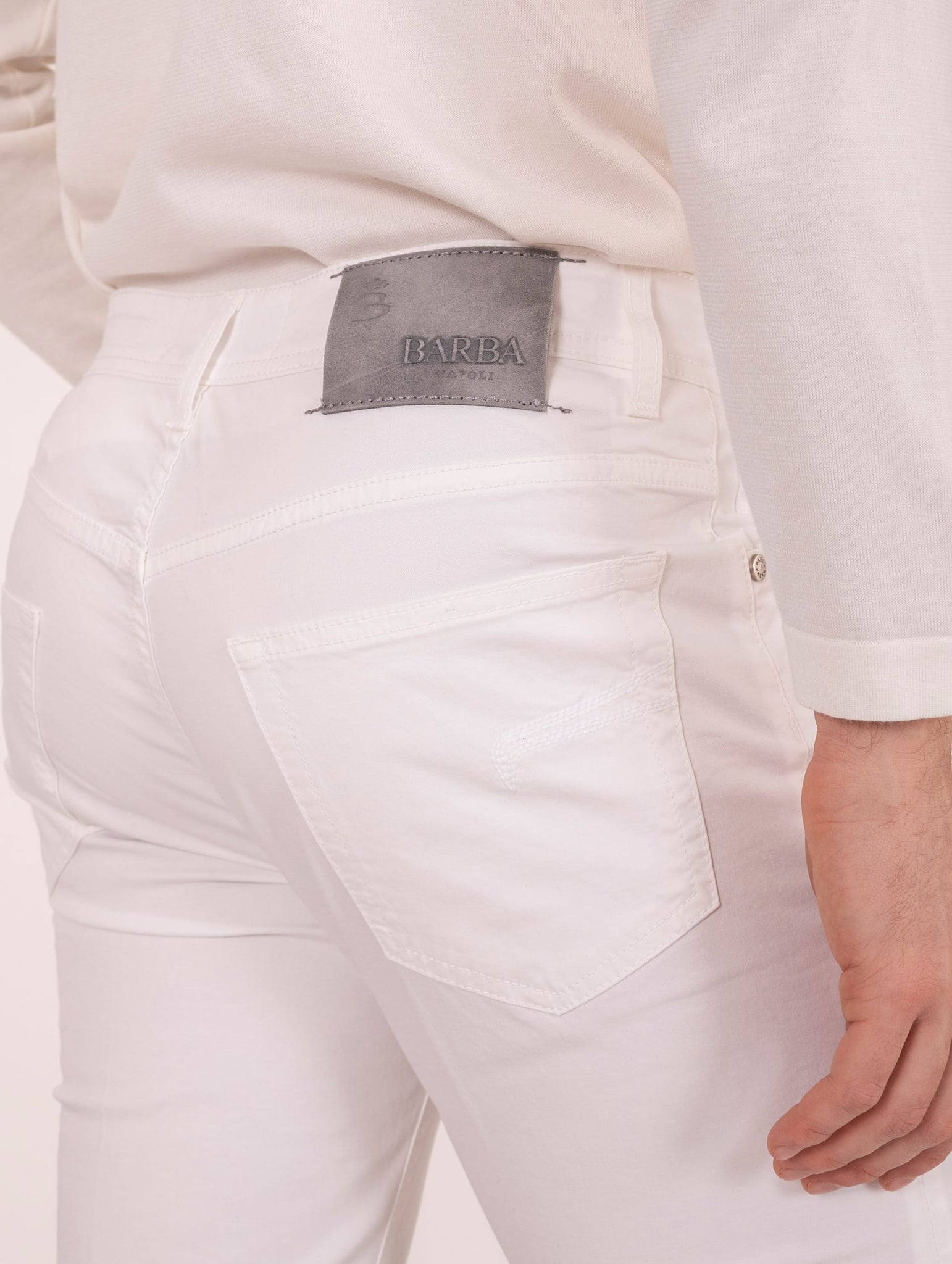 Pantalone Barba Napoli in Cotone Stretch Bianco