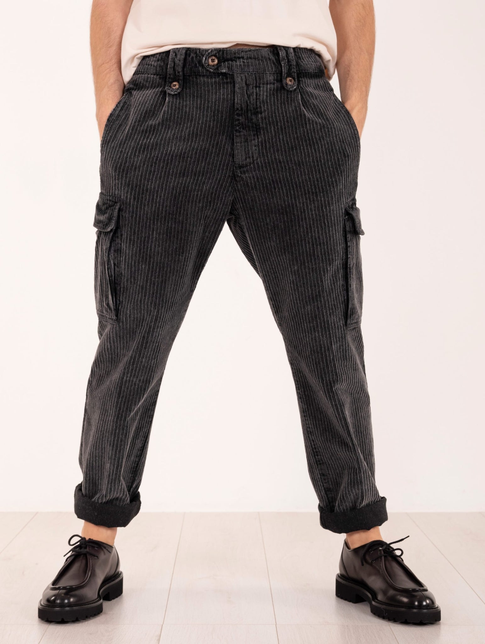 Pantalone Cargo Myths in Velluto a Coste Antracite