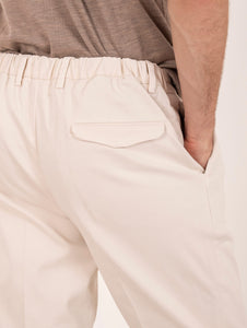 Pantalone Chino Devore in Raso di Cotone Superpima Latte