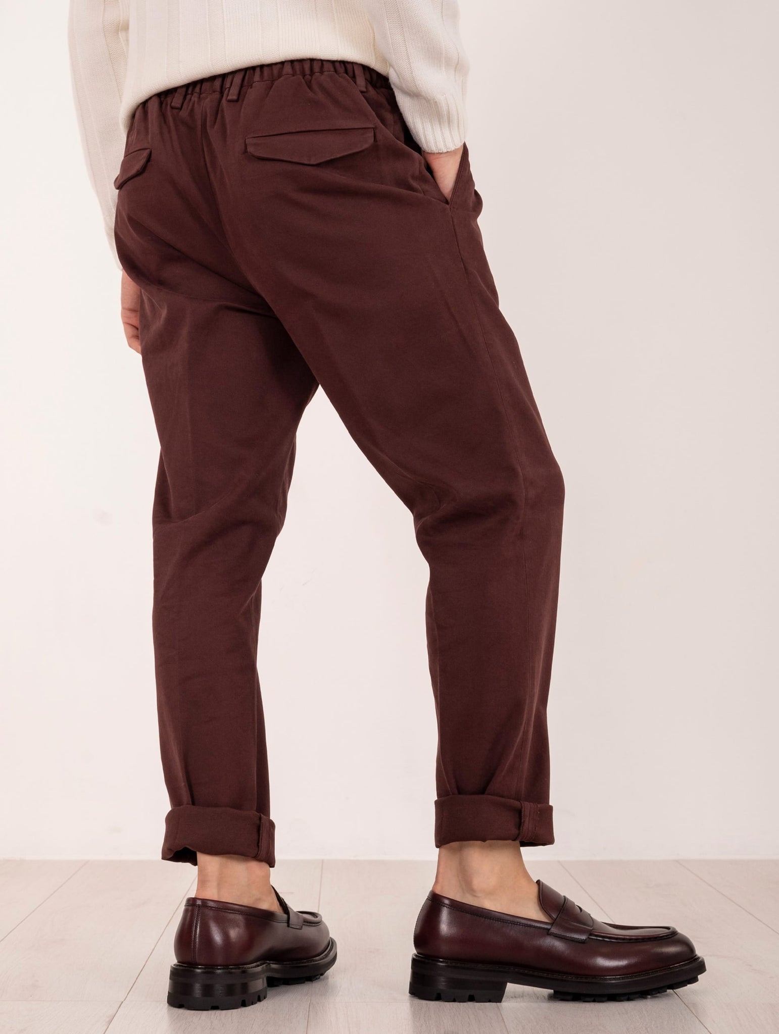 Pantalone Chino Devore in Raso di Cotone Superpima Ruggine