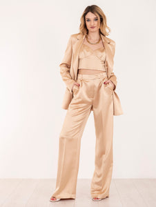 Pantalone Cloe Kocca Gold con Pinces in Raso Oro