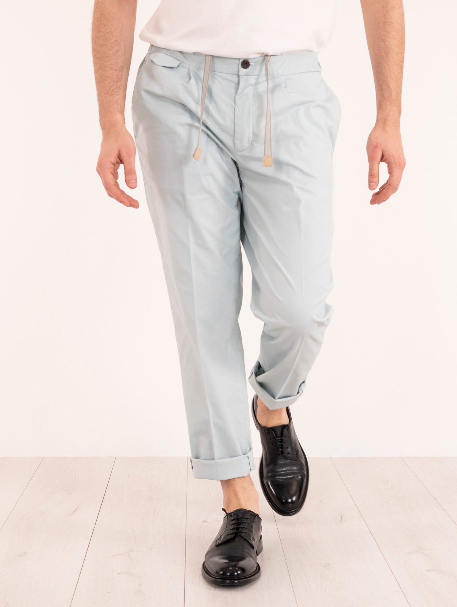 Pantalone Devore Cintura Elastica in Supima Superior Extrafine Azzurro