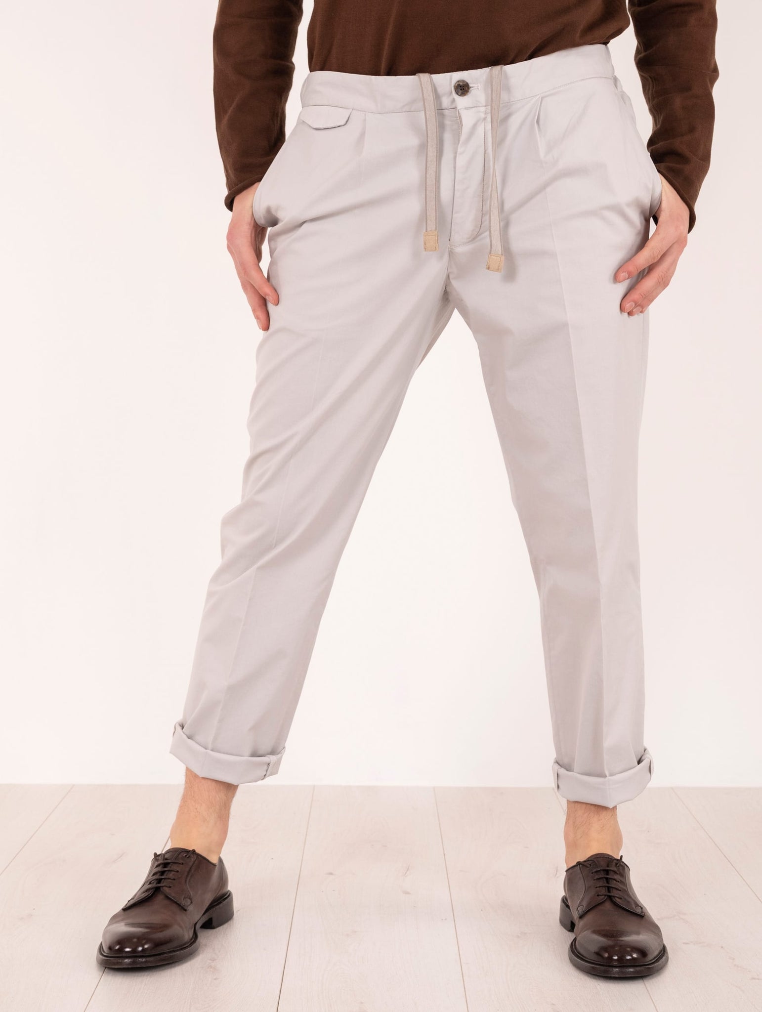 Pantalone Devore Cintura Elastica in Supima Superior Extrafine Perla