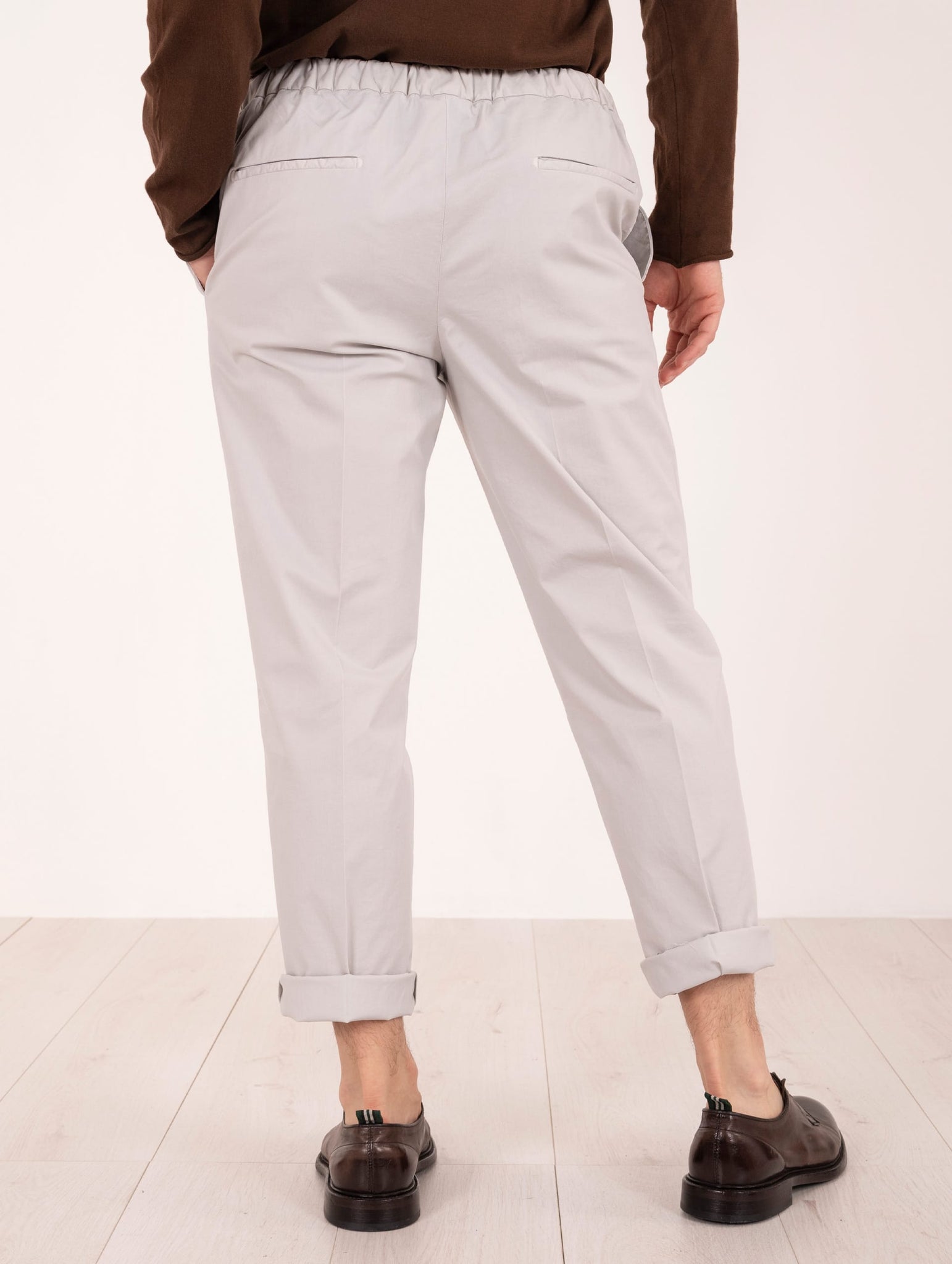 Pantalone Devore Cintura Elastica in Supima Superior Extrafine Perla