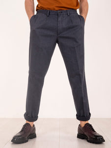 Pantalone Devore in Cotone Cover Melange Navy e Panna