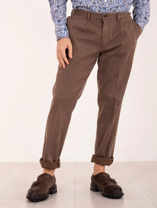 Pantalone Devore in Cotone Cover Melange Tabacco e Beige