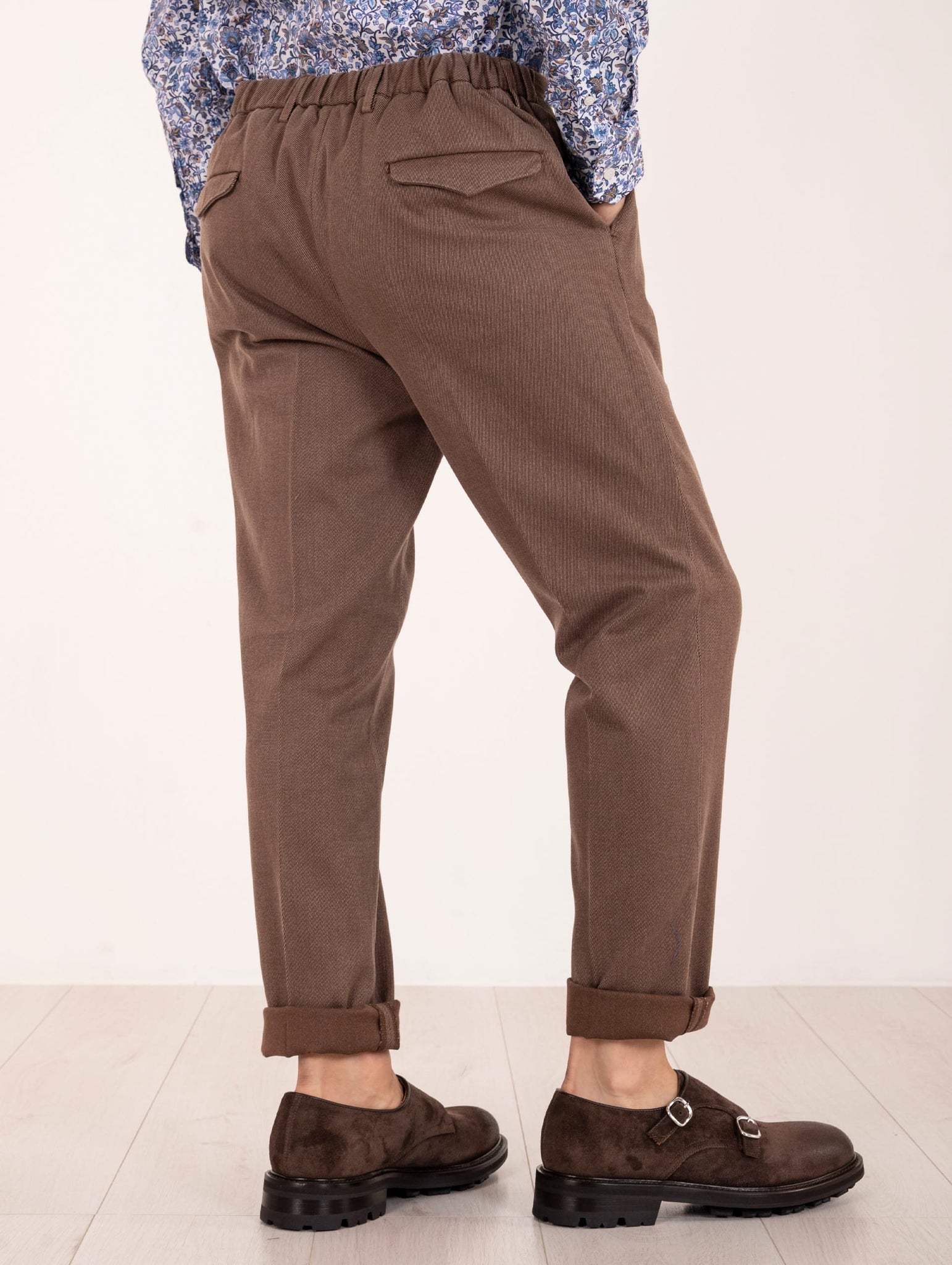 Pantalone Devore in Cotone Cover Melange Tabacco e Beige