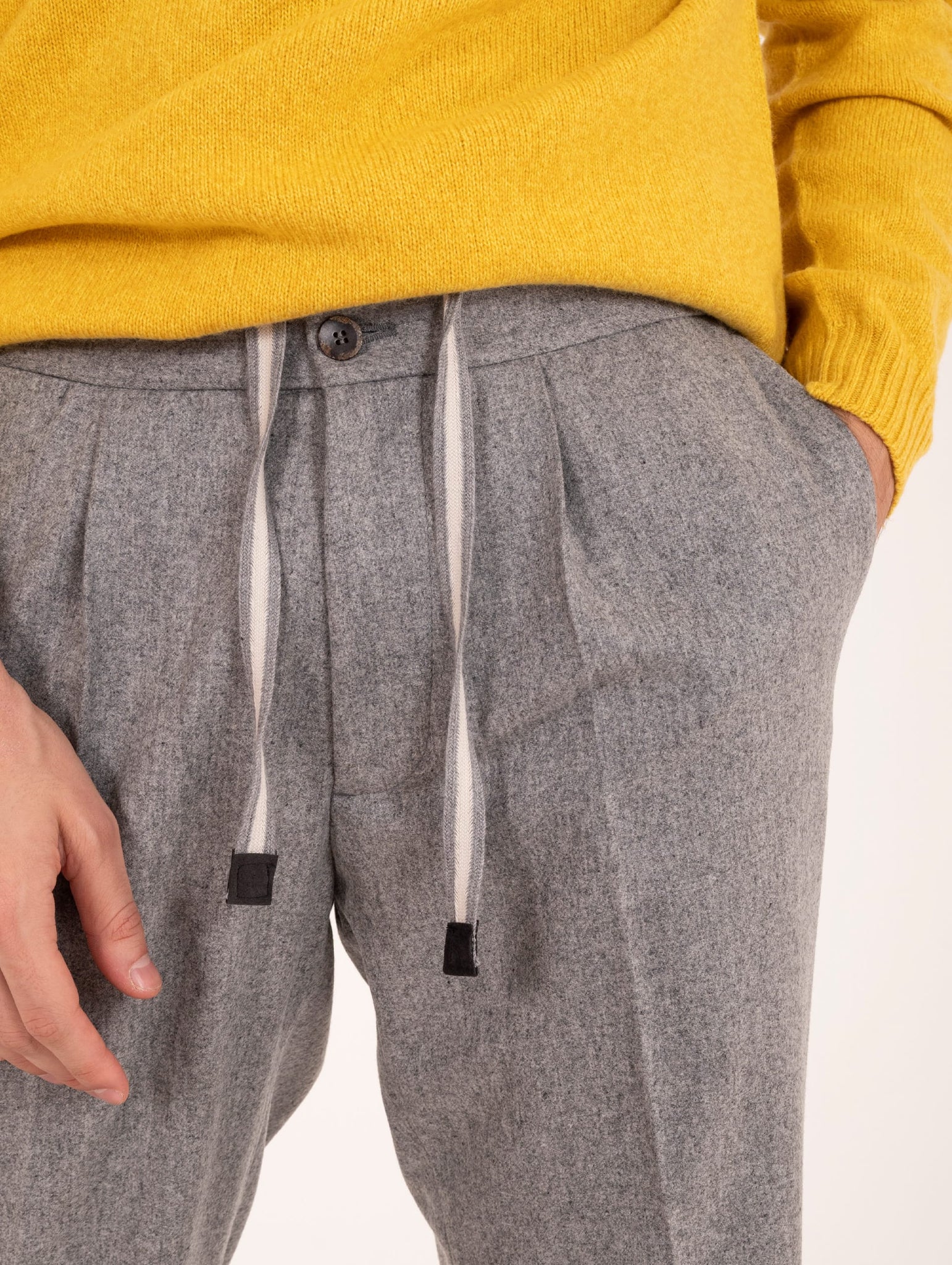 Pantalone Devore in Lana Vergine Grigio Chiaro