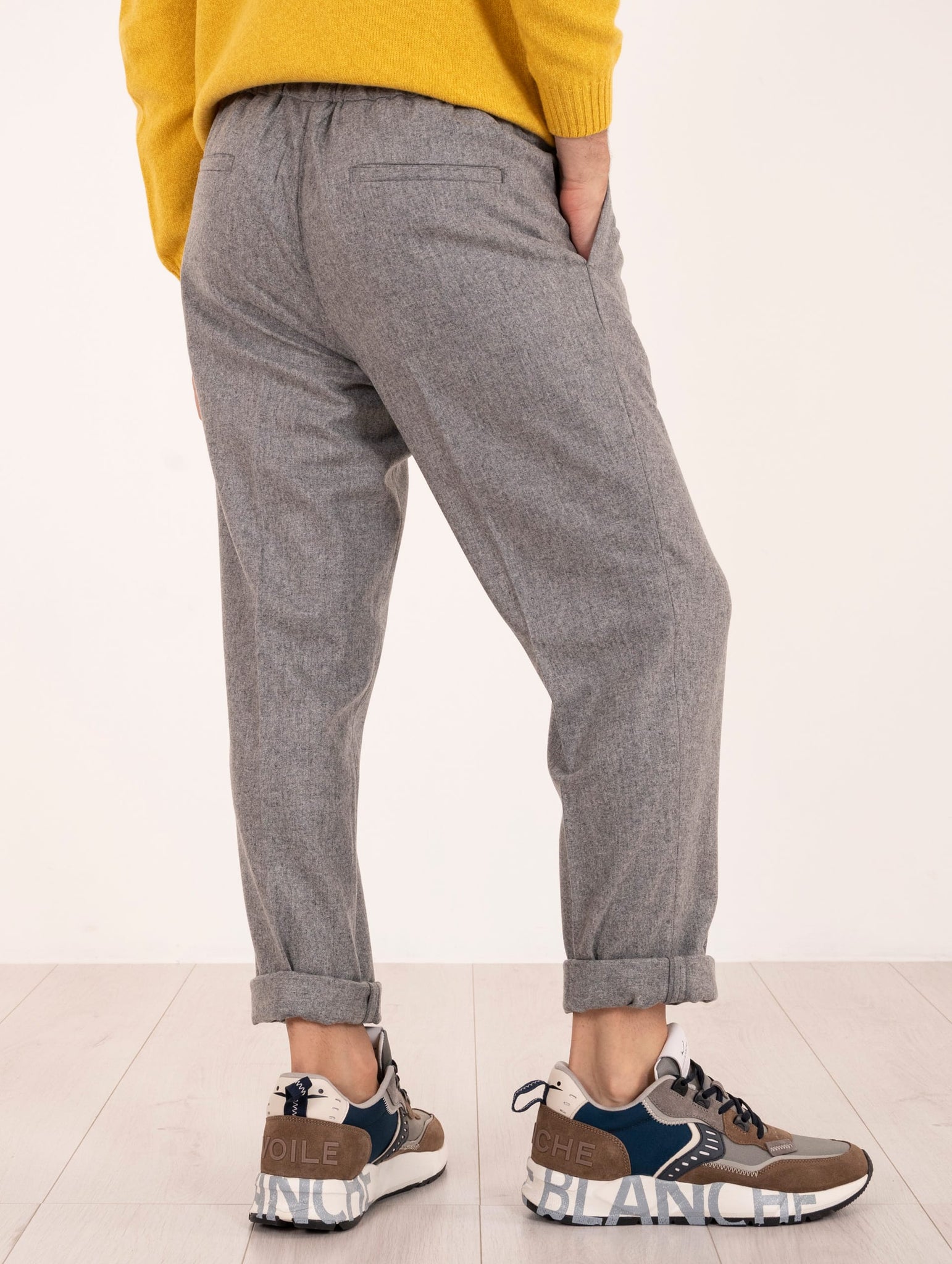 Pantalone Devore in Lana Vergine Grigio Chiaro