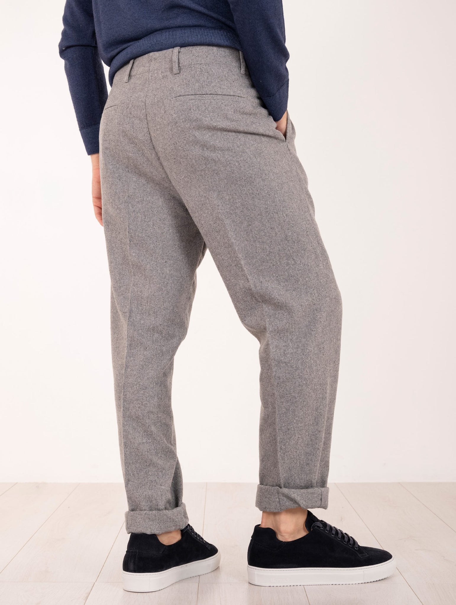 Pantalone Devore in Lana Vergine Grigio Melange