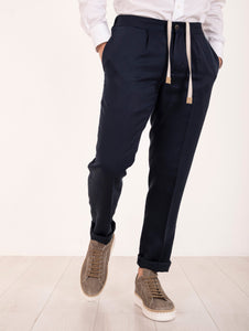 Pantalone Devore Jogging in Lyocell e Lino Navy