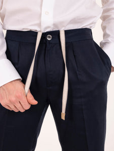 Pantalone Devore Jogging in Lyocell e Lino Navy