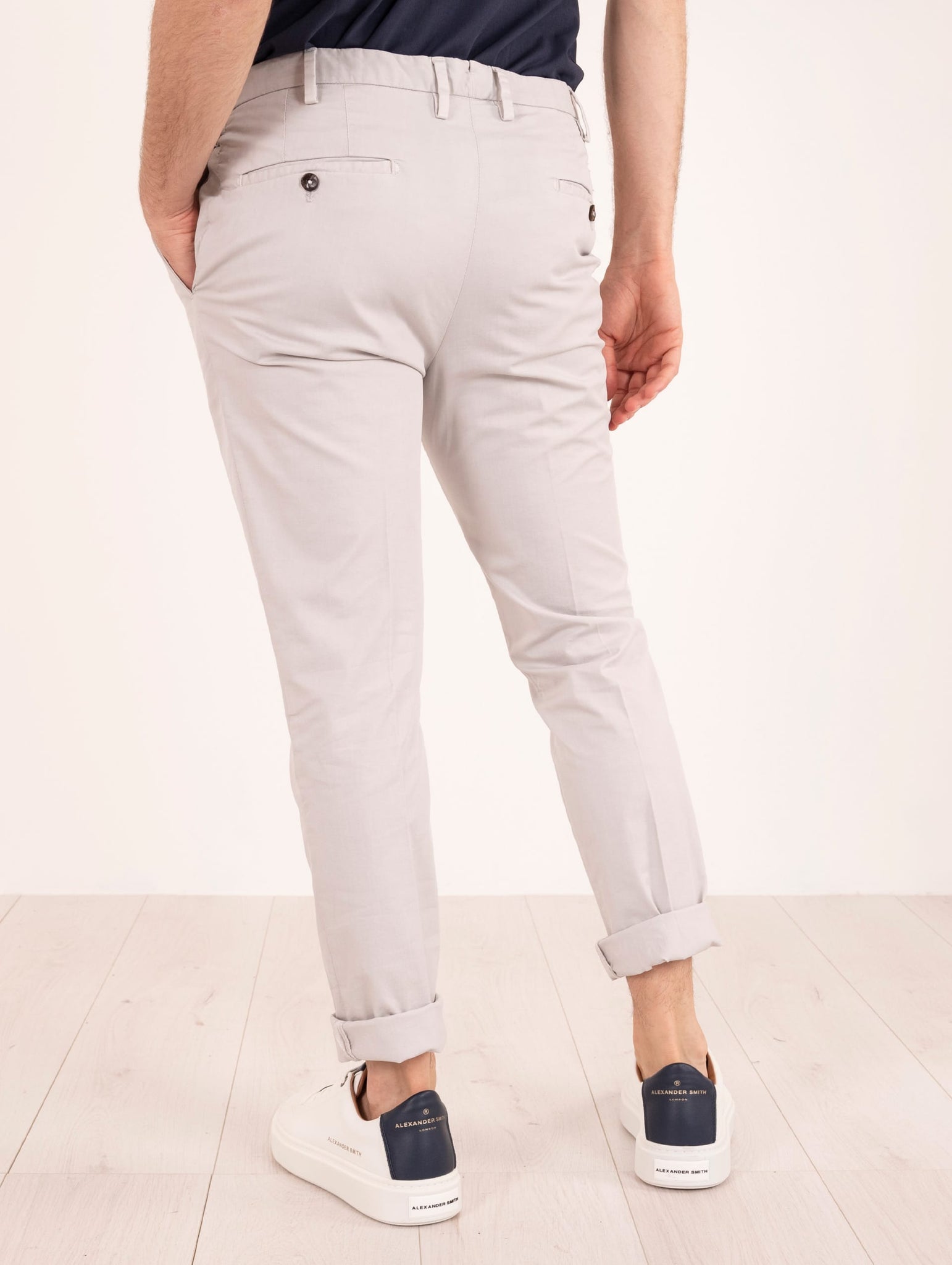 Pantalone Devore Slim James in Cotone Doppio Perla