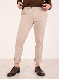 Pantalone Devore Slim James in Cotone Doppio Sabbia