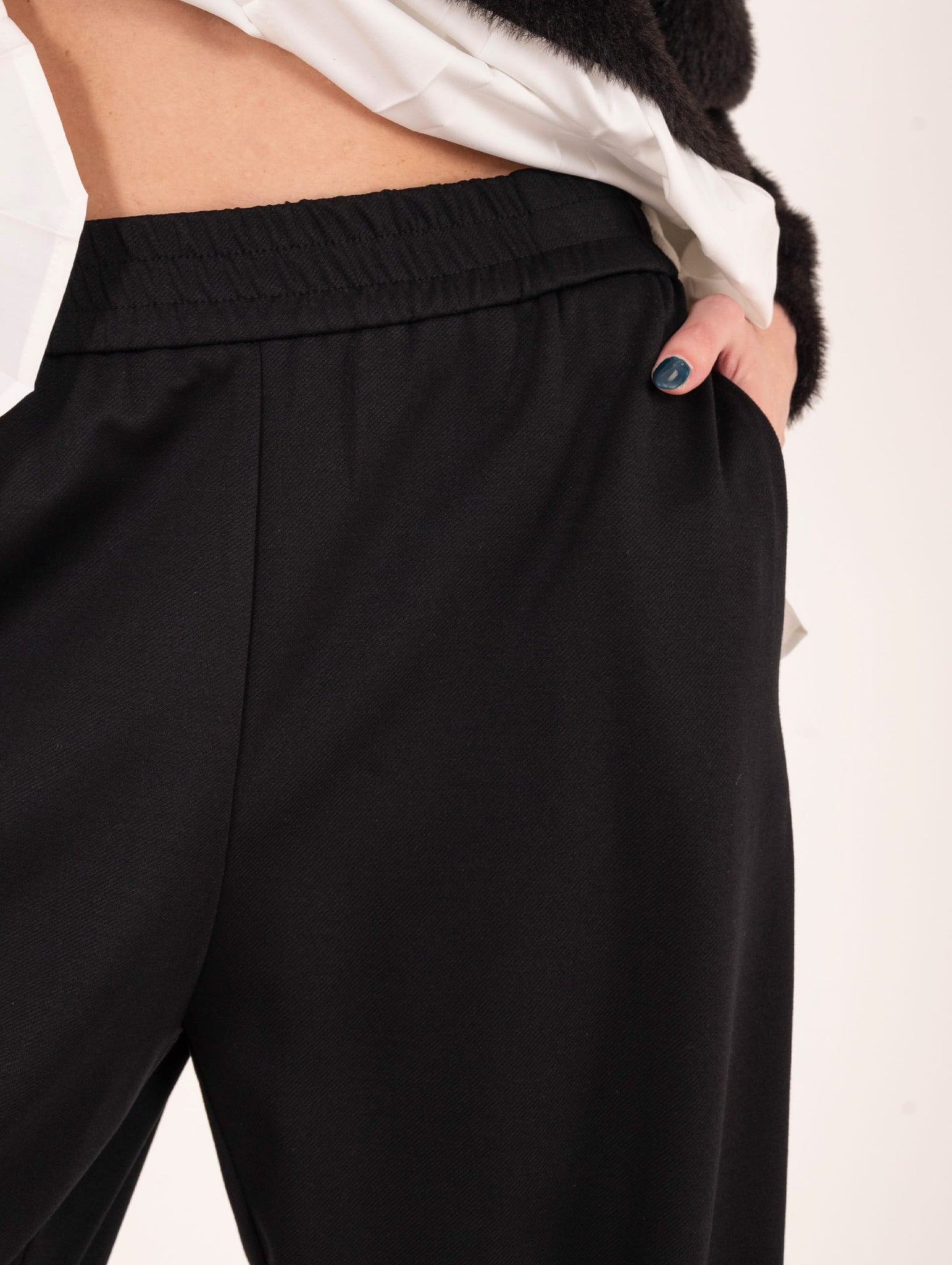 Pantalone Dritto Meimeij Punto Milano con Elastico Nero