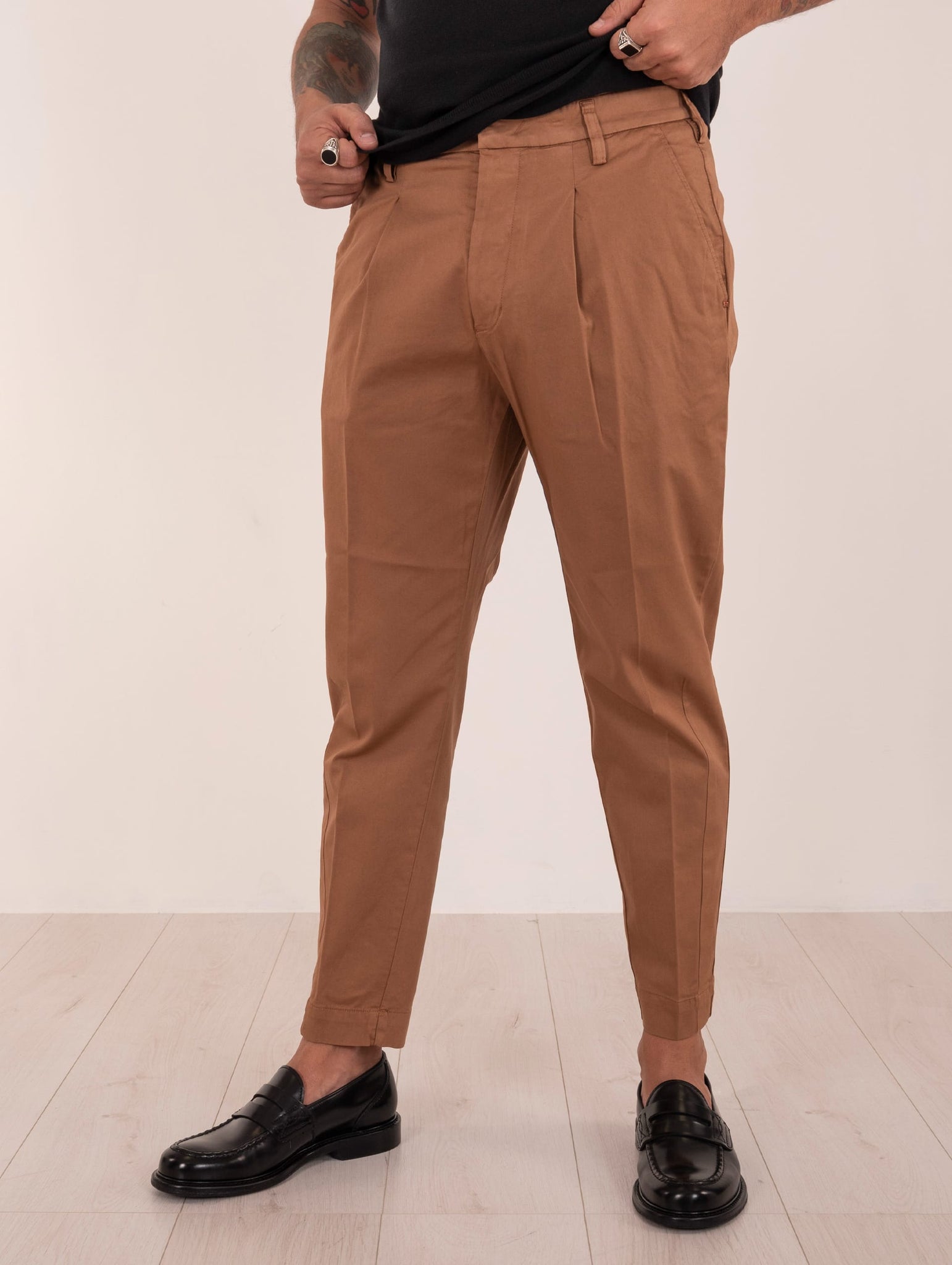 Pantalone Entre Amis Cropped in Cotone Tabacco