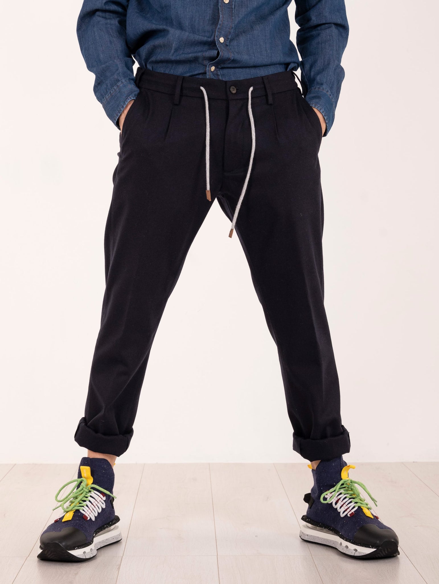 Pantalone Jogger Eleventy Milano Platinum in Lana e Cashmere Blu