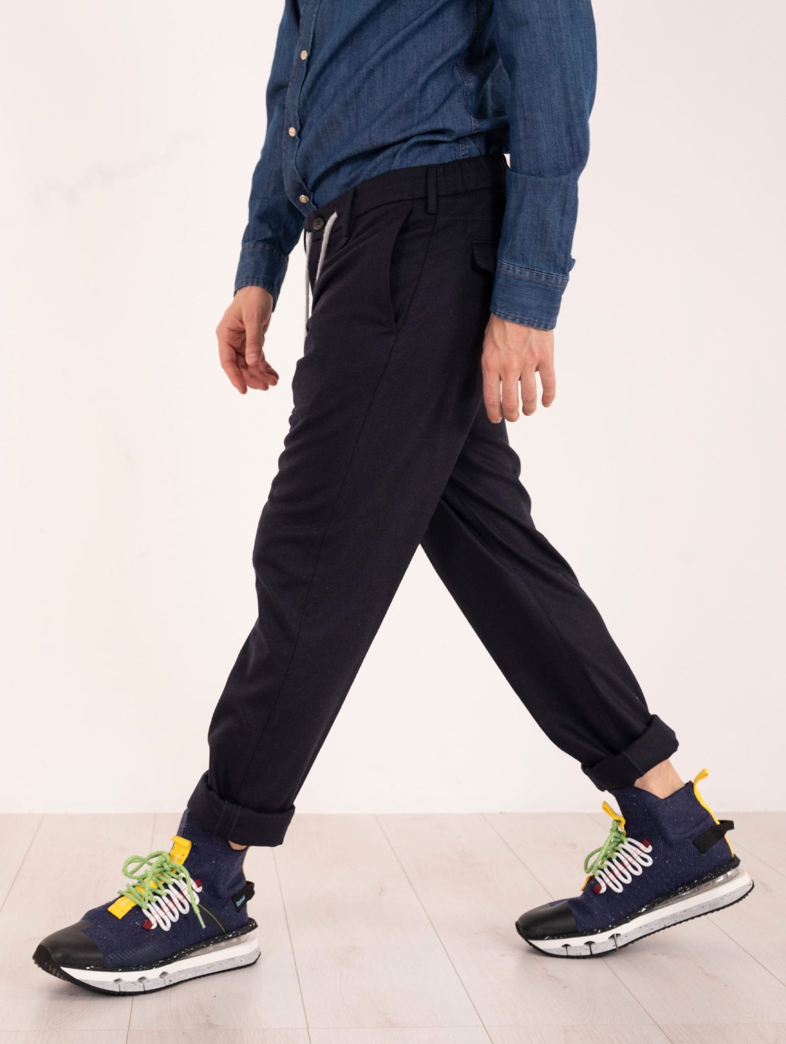 Pantalone Jogger Eleventy Milano Platinum in Lana e Cashmere Blu