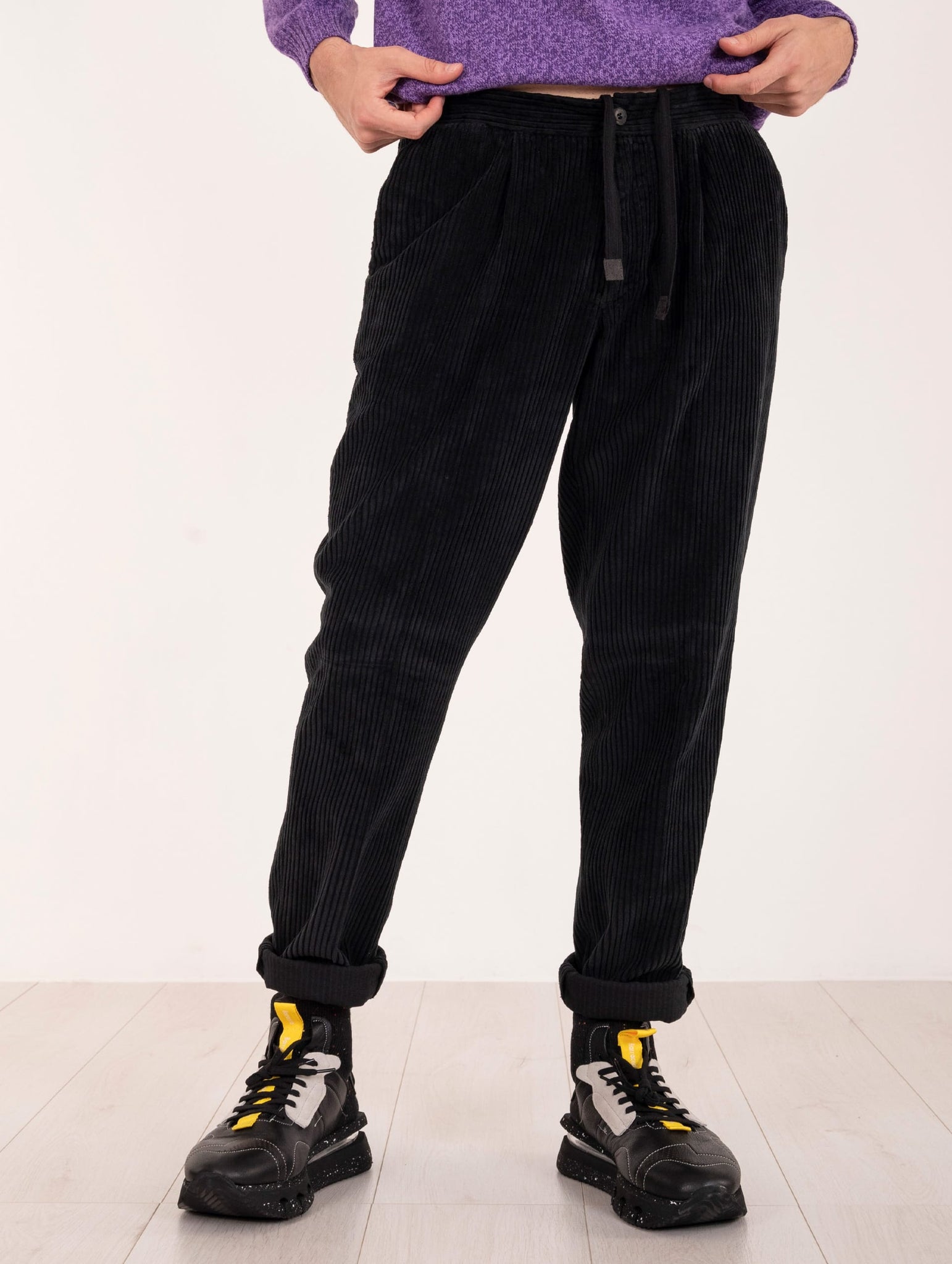 Pantalone Jogging Devore in Velluto Rocciatore Nero