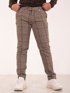 Pantalone Myths in Cotone e Lana Pied de Poule Marrone e Beige