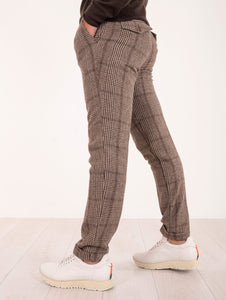 Pantalone Myths in Cotone e Lana Pied de Poule Marrone e Beige