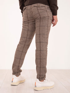 Pantalone Myths in Cotone e Lana Pied de Poule Marrone e Beige