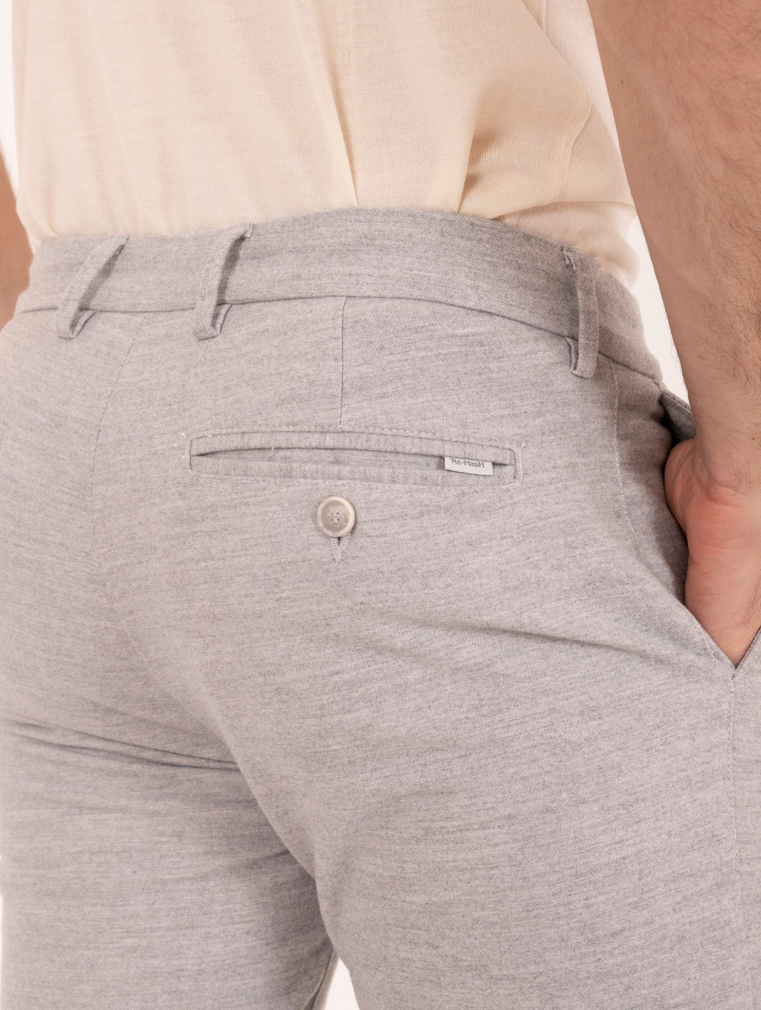 Pantalone Re-Hash in Cotone e Viscosa Spigato Grigio Chiaro Melange