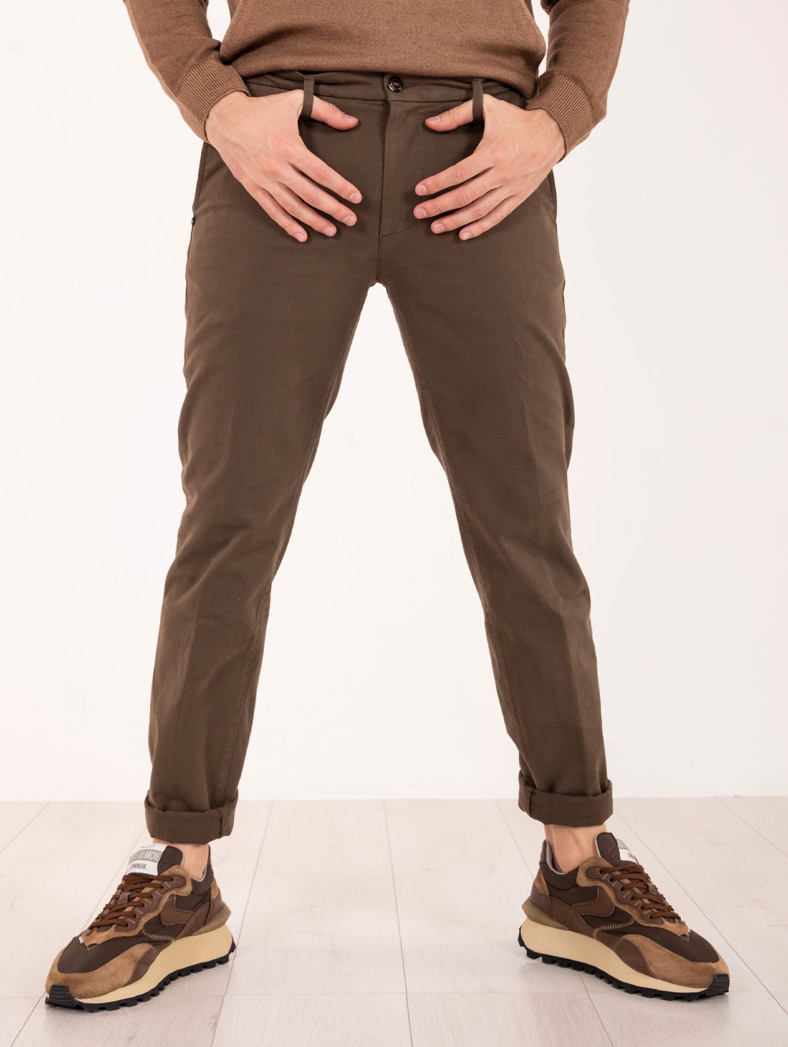 Pantalone Slim Re-Hash in Cotone Marrone